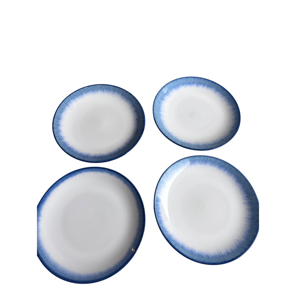 Pier 1 Azure Stoneware Dinner Plates Blue White Reactive Glaze Set of 4 pottery